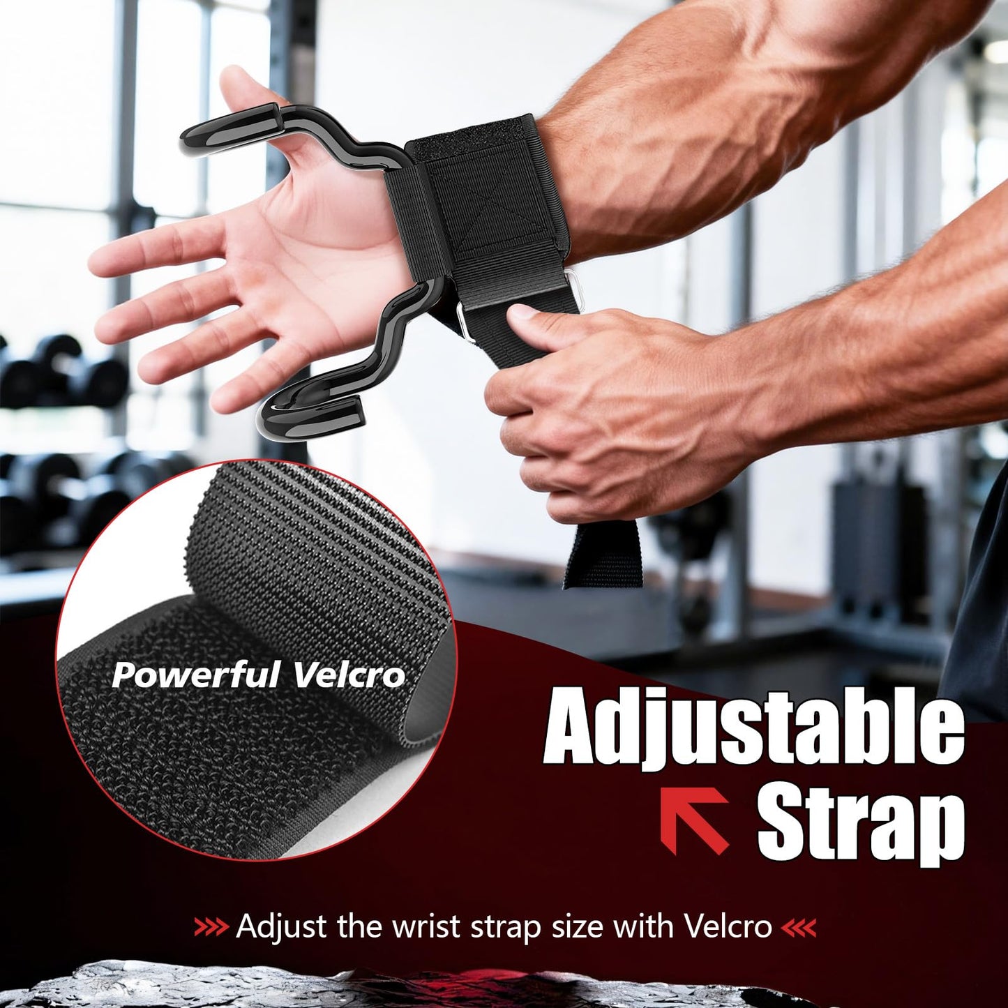 YEYINGZHUO Weight Lifting Hooks(Pair), Wrist Straps for Weightlifting, Adjustable Strap Hand Grips with Thick Wrist Padding, Weightlifting Hooks for Pull-Ups, Deadlifts, Strength Training&Gym Workout, Men and Women