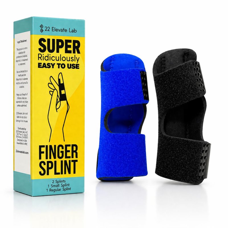 22 Elevate Lab (2 sizes) Finger Splints – Comfortable, Adjustable, Reusable Finger Support for Everyday Use – 2 Count