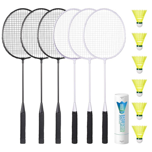 AboveGenius Badminton Rackets Set of 6 for Outdoor Backyard Games, Including 6 Rackets, 6 Nylon Badminton Shuttlecocks, Lightweight Badminton Racquets for Beginners
