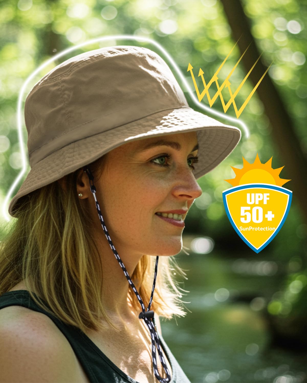 Rain Hat for Women Waterproof - Foldable Safari Hat Sun UV Protection & Rainproof Bucket Hats Perfect for Rainy Days, Beach, Fishing, Hiking and Outdoor Adventures Khaki