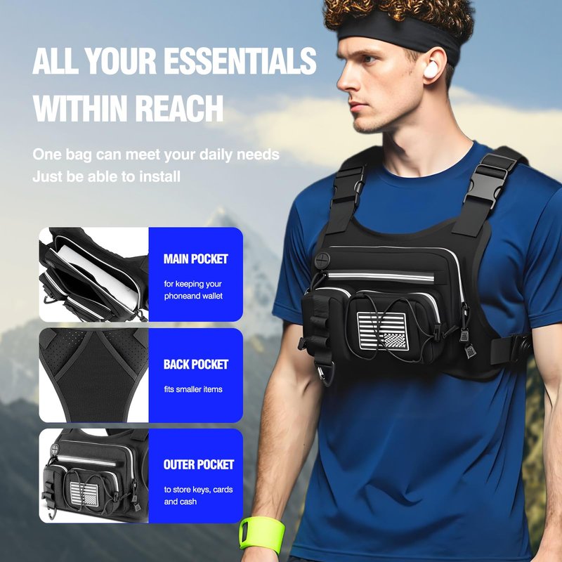 Chest Pack,Water Resistant Running Vest for Men, Chest Bag For Running, Cycling, EDC Running Pack Rig For Sports and Workouts