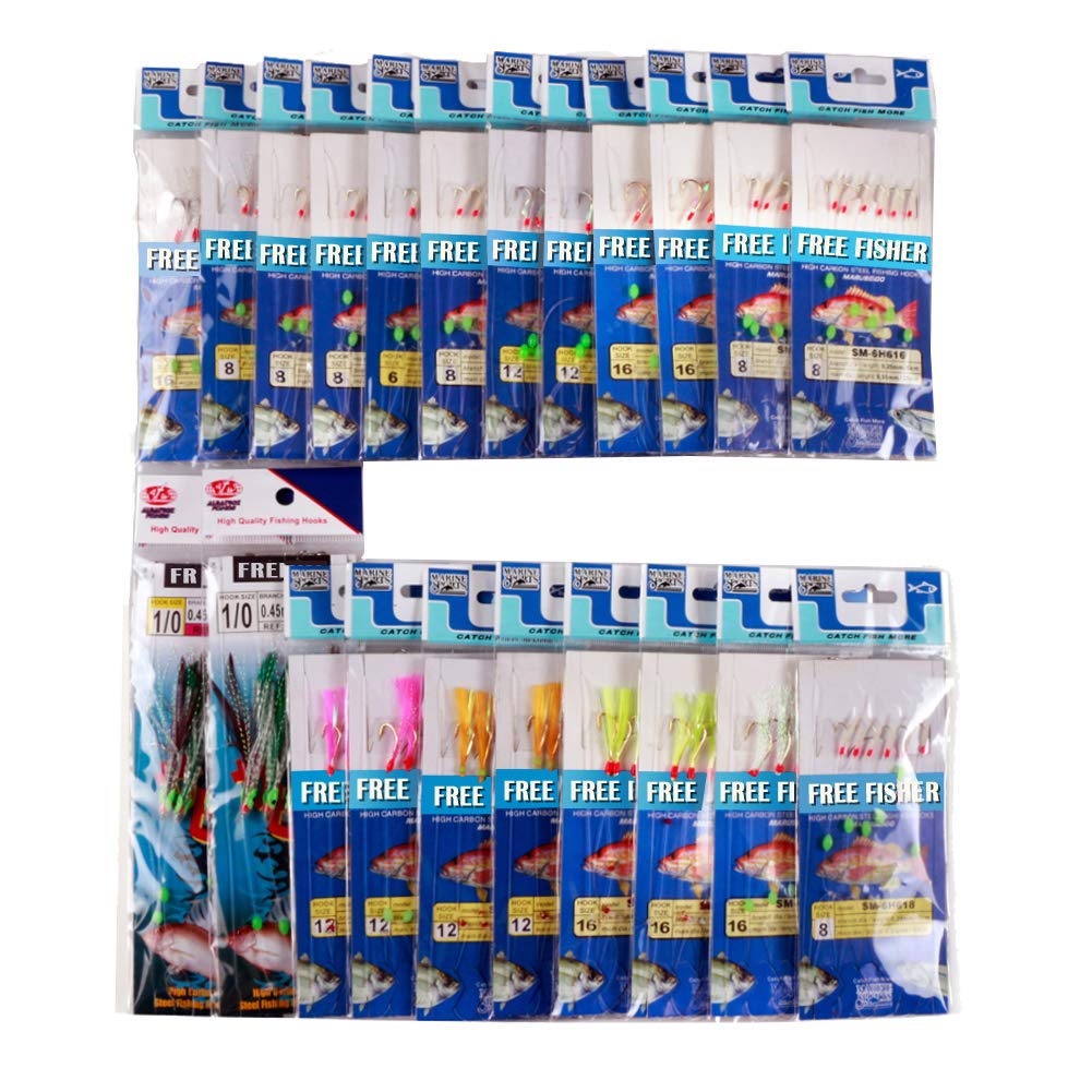 Free Fisher 22 Packs Bait Rigs Set, Fishing Bait Rigs,Fishing Rigs with Sharp Hooks,Soft Shrimp Lure Surf Fishing Rigs Fish Skin Feather Hooks for Freshwater