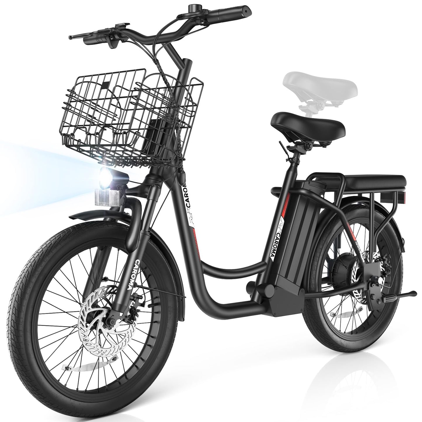 Caroma Peak 560W Electric Bike for Adults, 36V Removable Battery, Up to 15Miles&20MPH, 20" Fat Tire Electric Scooter with Basket&Adjustable Seat, Adult Electric Bicycle for Commuting