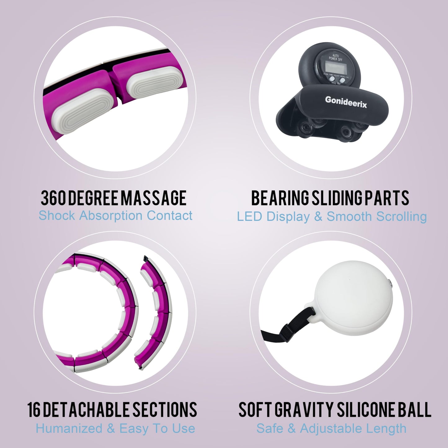 Gonideerix Infinity Smart Hula Hoop, Adjustable 24''-41'', Weighted Fitness Hoop for Exercise, Core Training, Weight Loss & Fat Burning, Indoor Cardio with LED Counter(Pink)
