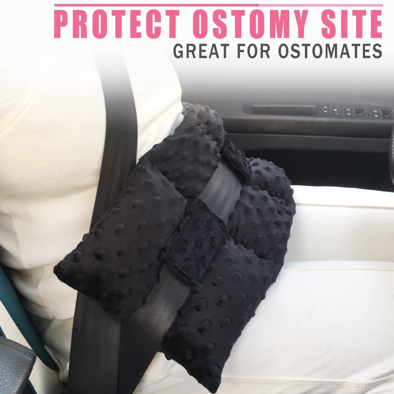 BNRendles Ostomy Seatbelt Pillow, Ostomy Driving Protector, Stoma Shiled Ileostomy Urostomy Riding Guard, No Squeezing, Ostomate Must Have Supplies, Minky Dot Black