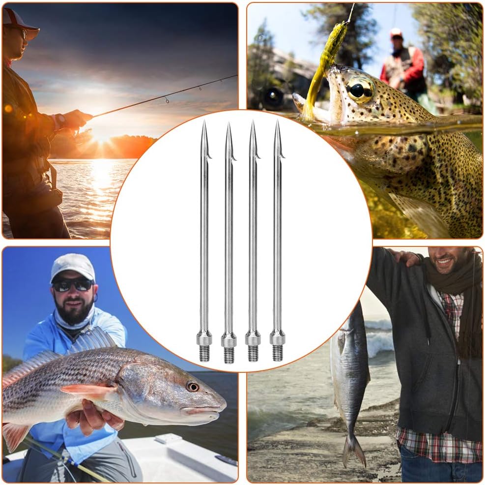 Stainless Steel Fishing Spear - 4 Pcs Single Prong Harpoon Gaff Hook | 6.5x0.5x0.5 Inch Outdoor Tackle