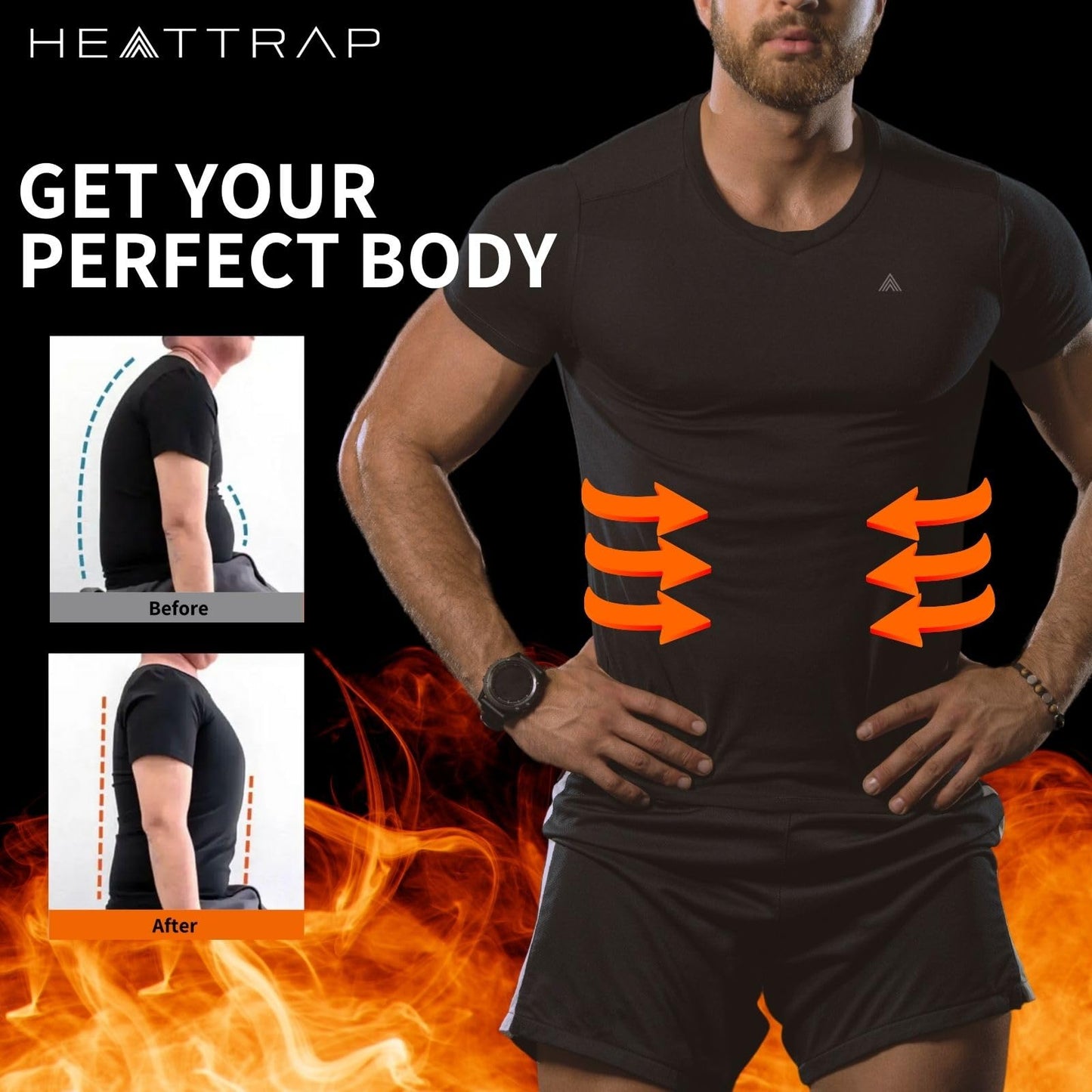 HEATTRAP Men’s Sauna Suit Shirt - Heat Trapping Sweat Compression Vest, Shapewear Top (Black, XL)