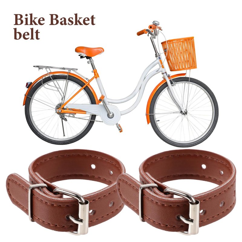 NOLITOY Leather Bike Basket Straps (2 Pack), Adjustable Replacement Handlebar Mount Straps with Metal Buckles, Weather-Resistant Synthetic Leather Belts for Vintage Wicker Bicycle Scooter Baskets