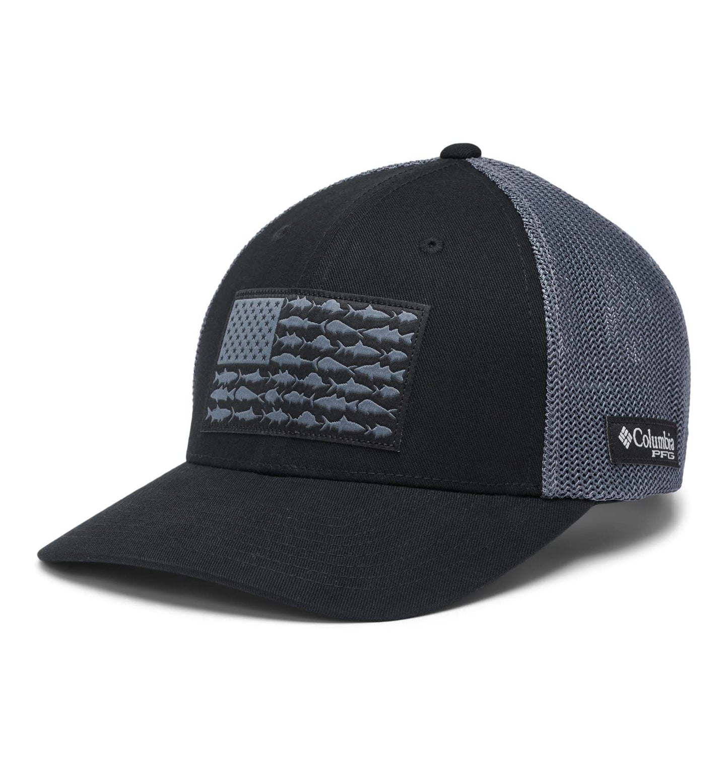 Columbia Unisex PFG Fish Flag Mesh Ball Cap-High Crown, Black/Graphite, XX-Large