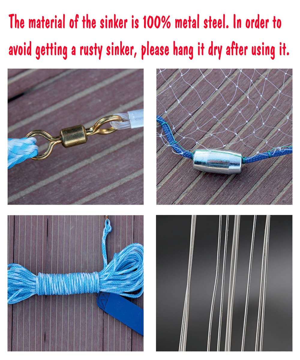 Cast Fishing Net with Aluminum Frame, 0.8 inch Mesh, 7.8-13.8 ft Diameter