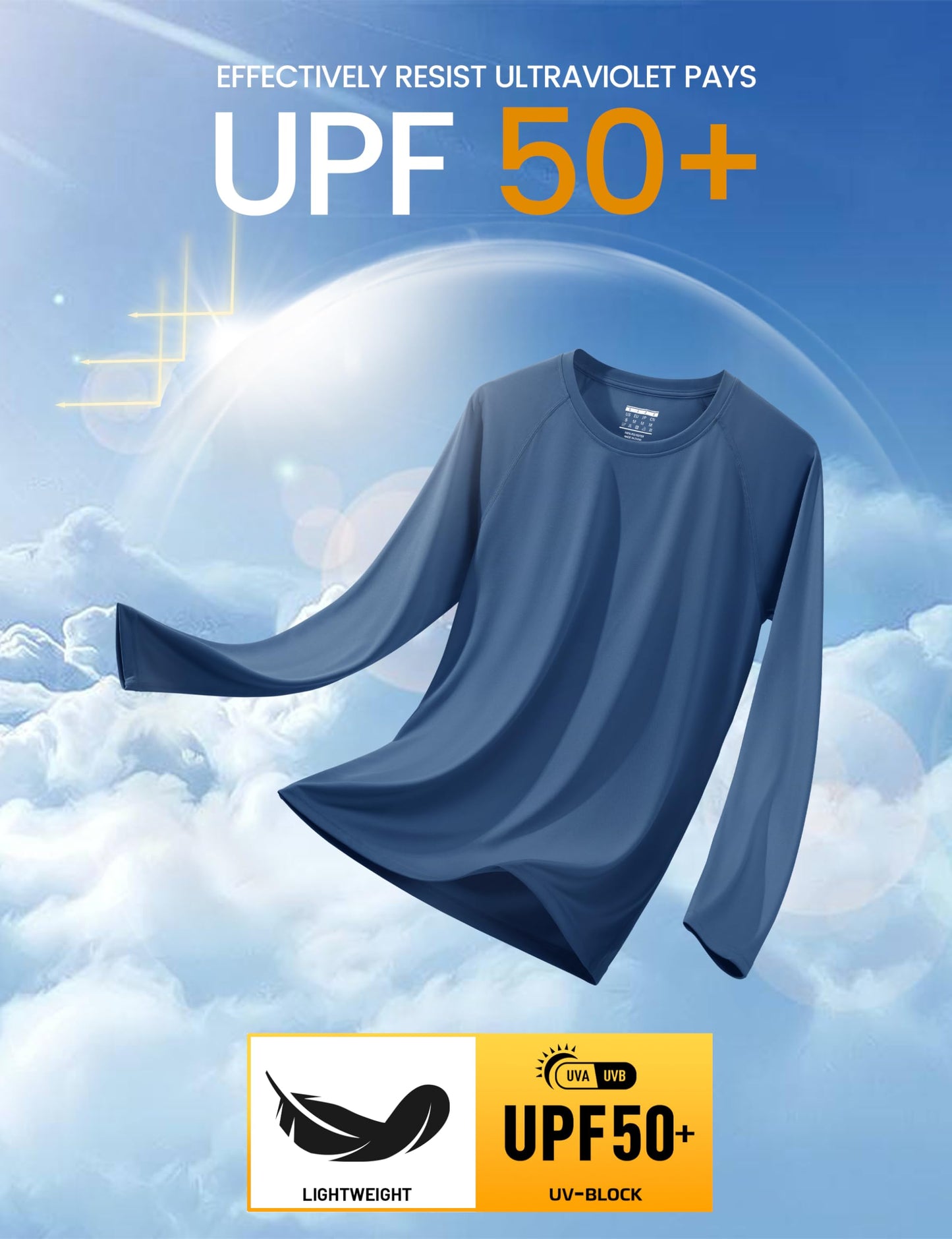 MAGCOMSEN Long Sleeve Shirt for Men UV Protection Shirts Quick Dry Baselayer Shirt Rash Guard for Men Blue Grey,3XL