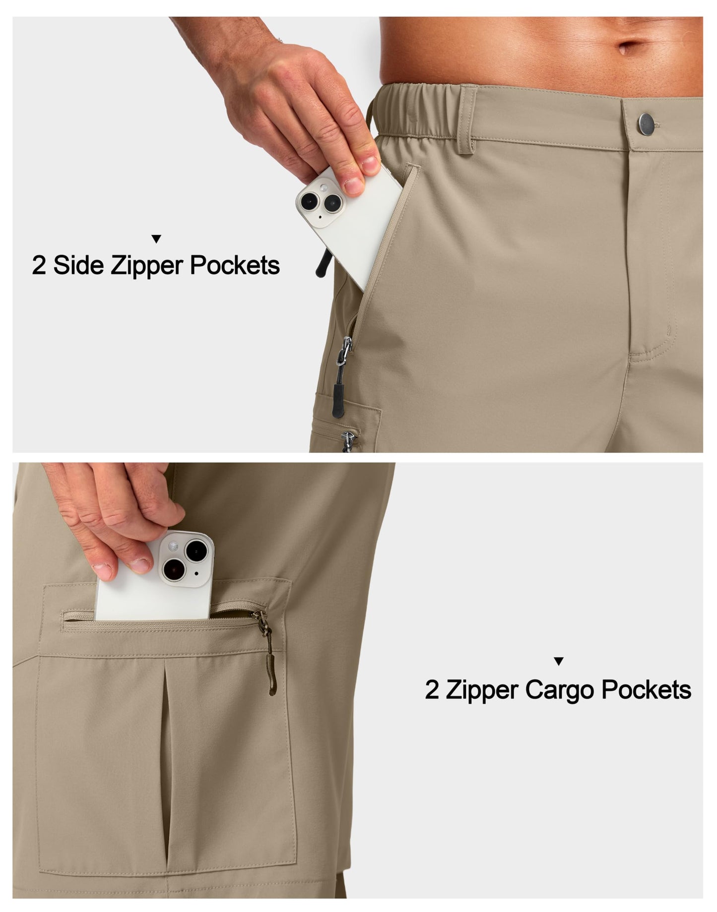 Pudolla Men's Hiking Cargo Shorts Lightweight 7" Travel Casual Shorts for Men Golf Work Outdoor with 5 Zipper Pockets(Dusty Khaki Small)