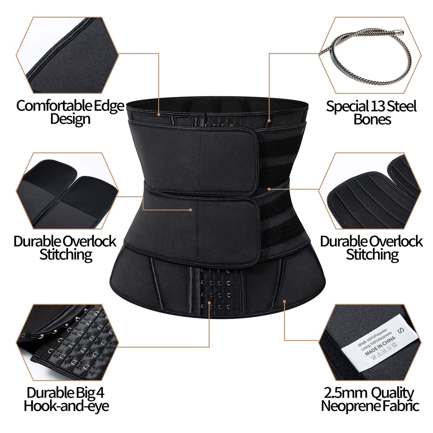 KIWI RATA Neoprene Workout Waist Trainer for Men Sweat Belt with Double Belly Straps, X-shape Steel Bones