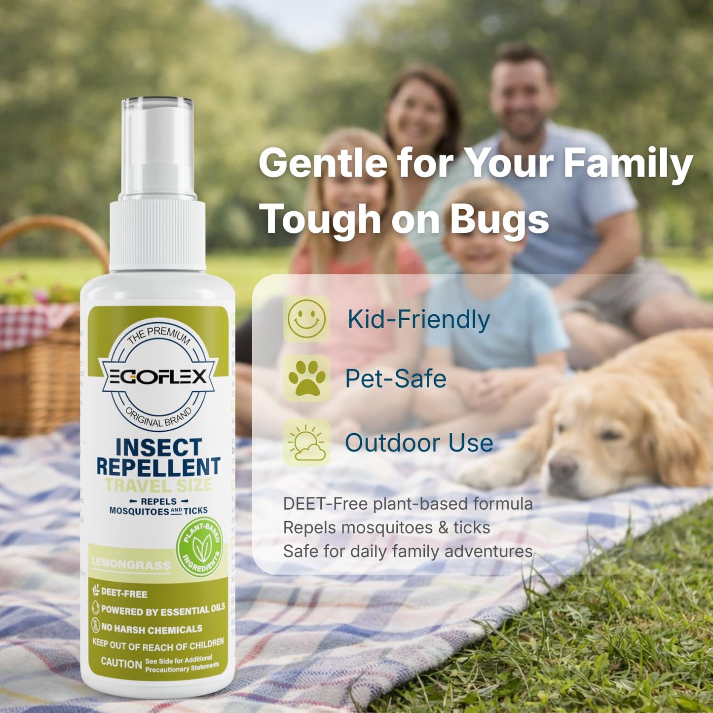 3-Pack Mosquito Repellent Spray - DEET-Free Bug Spray Travel Size TSA Approved - Mosquito, Tick & Insect Killer Deterrent with Natural Essential Oils - Lemongrass Scent - Safe for Family - 3 Fl Oz