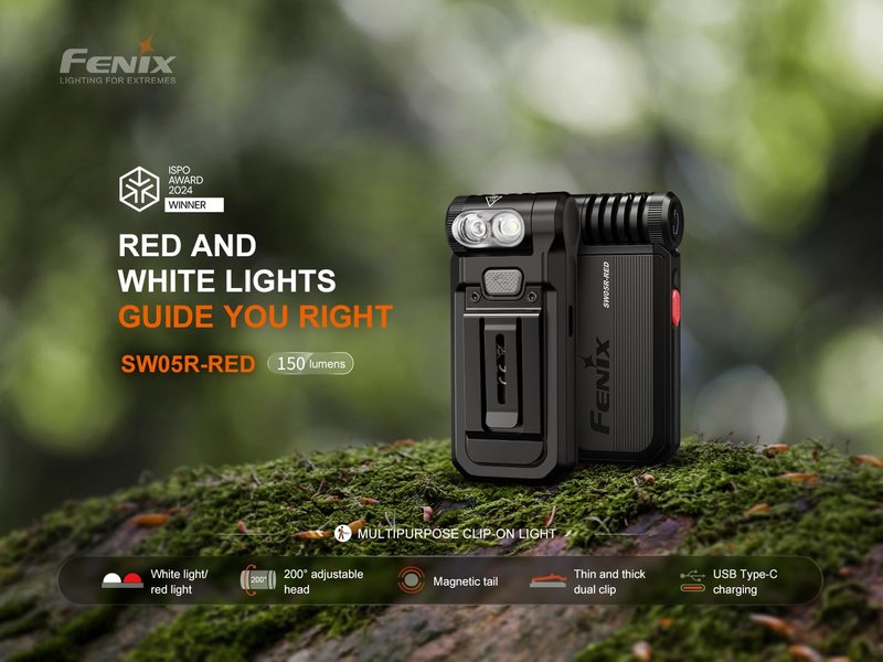 Fenix SW05R-RED Clip On Flat Body swival Flashlight with Red Light with EdisonBright Accessory case Bundle (Black)