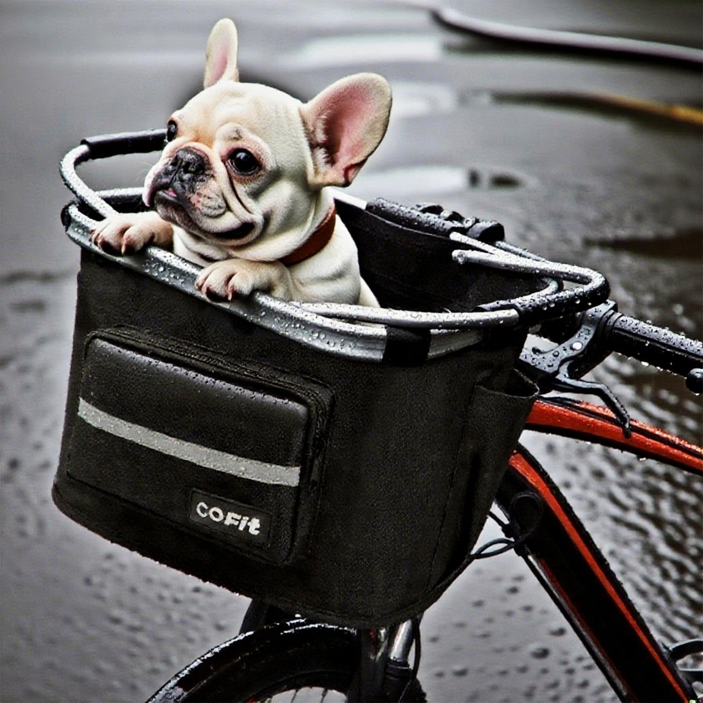 COFIT Detachable Bike Basket Front, Foldable Bicycle Dog Carrier for Small Pet, Shopping, Commuting, Camping and Outdoor Cargo Bag with Side Pouches, Black