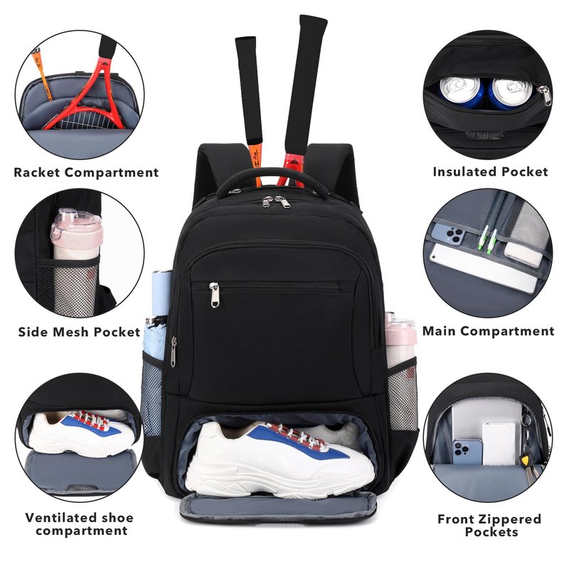 ACESAK Tennis Backpack Tennis Bag for Women Men - Tennis Bag Holds 2 Rackets, Badminton Squash, Pickleball Paddles Balls