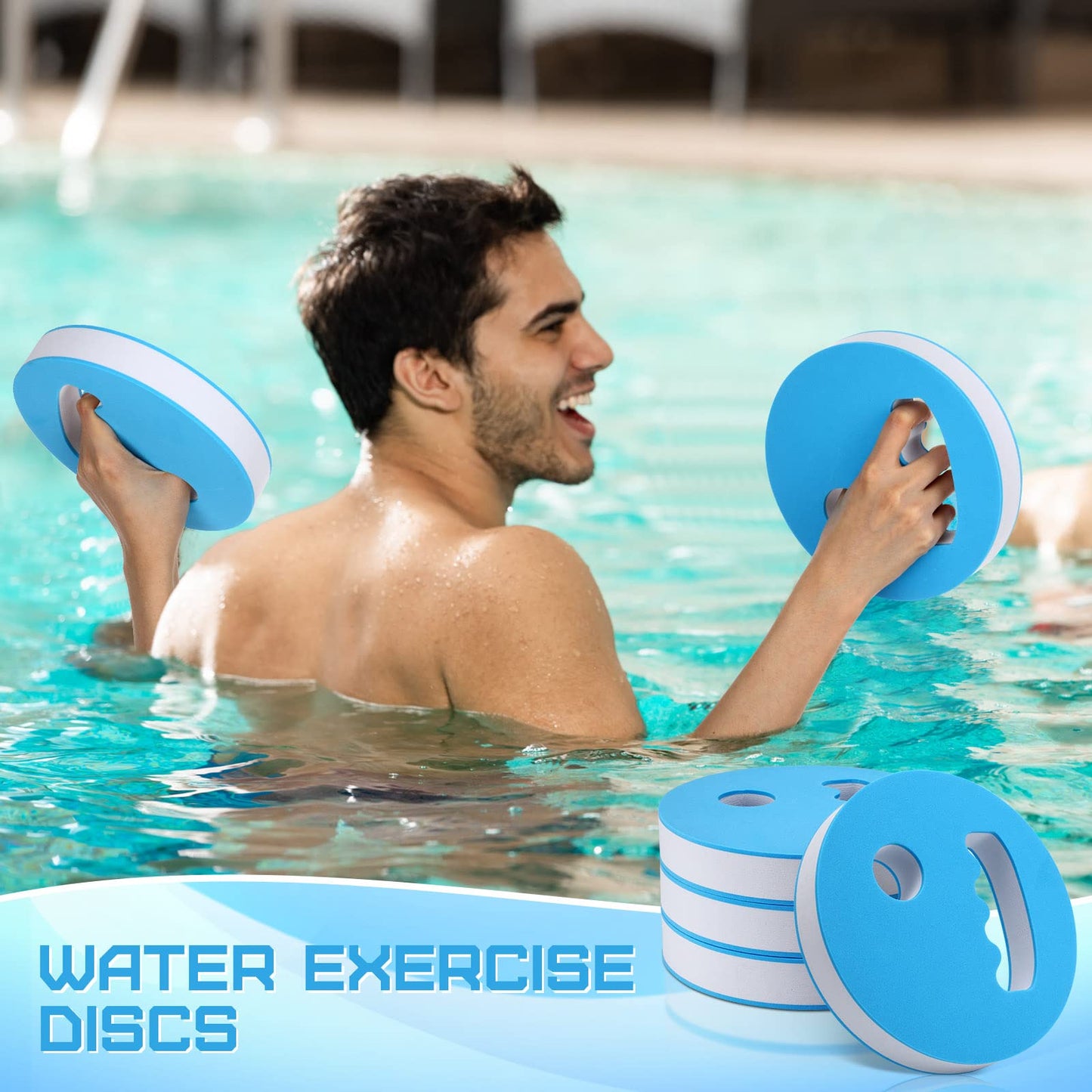 Hungdao 4 Pcs Water Exercise Discs Water Weights for Pool Exercise Set EVA Foam Water Aerobic Equipment for Adults Hand Held Pool Resistance for Swimming Beginners Arthritis(White and Blue)