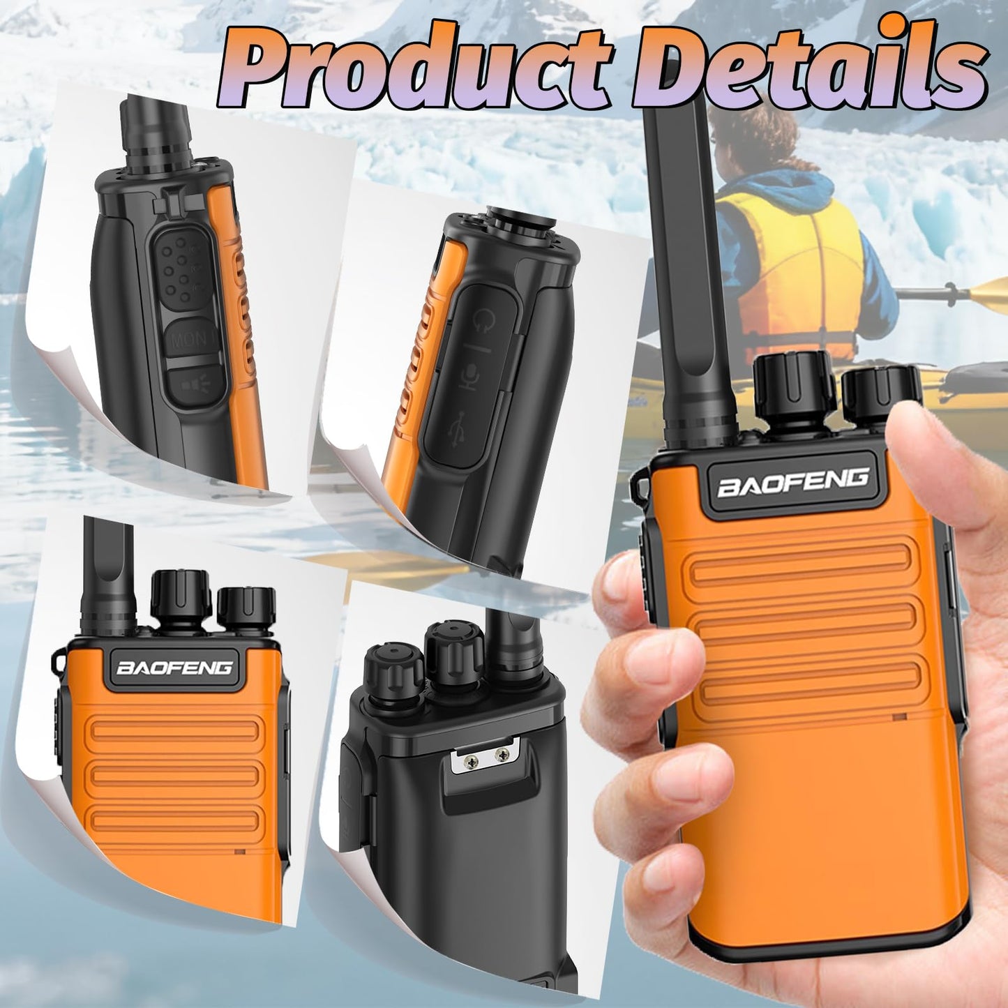 Walkie Talkies Long Range for Adults,FRS Radio Rechargeable Walkie Talkie Baofeng BF-V8 Waki Taki Walkie-Talkie,1500mAh,Flashlight,Type-C Charger Walky Talky for Hiking Camping Cruise(2 Pack)