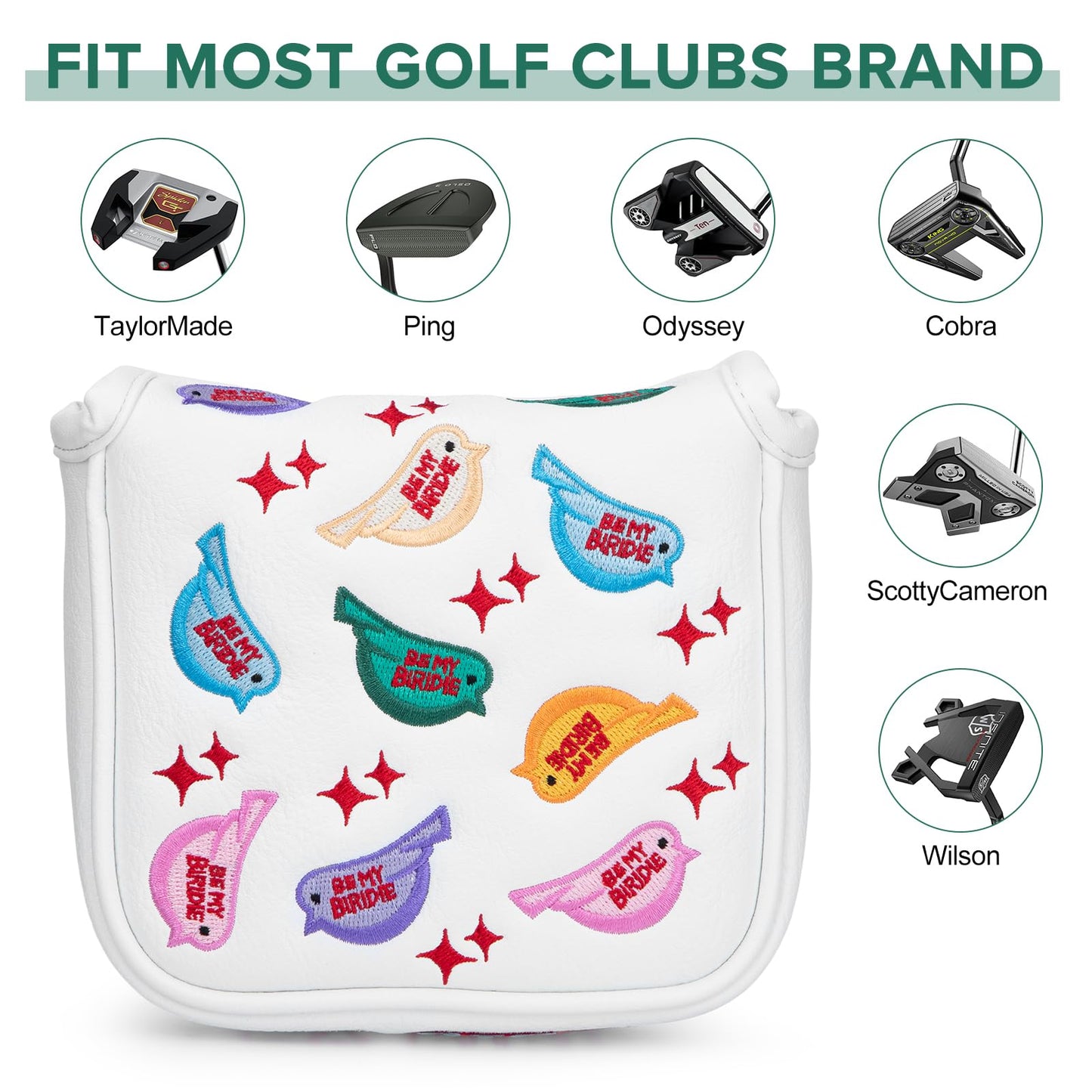 Golf Mallet Putter Cover, Square Mallet Putter Cover with Strong Magnetic Closure, Colorful Birdie Design Putter Head Cover Waterproof PU Leather Mallet Putter Headcover