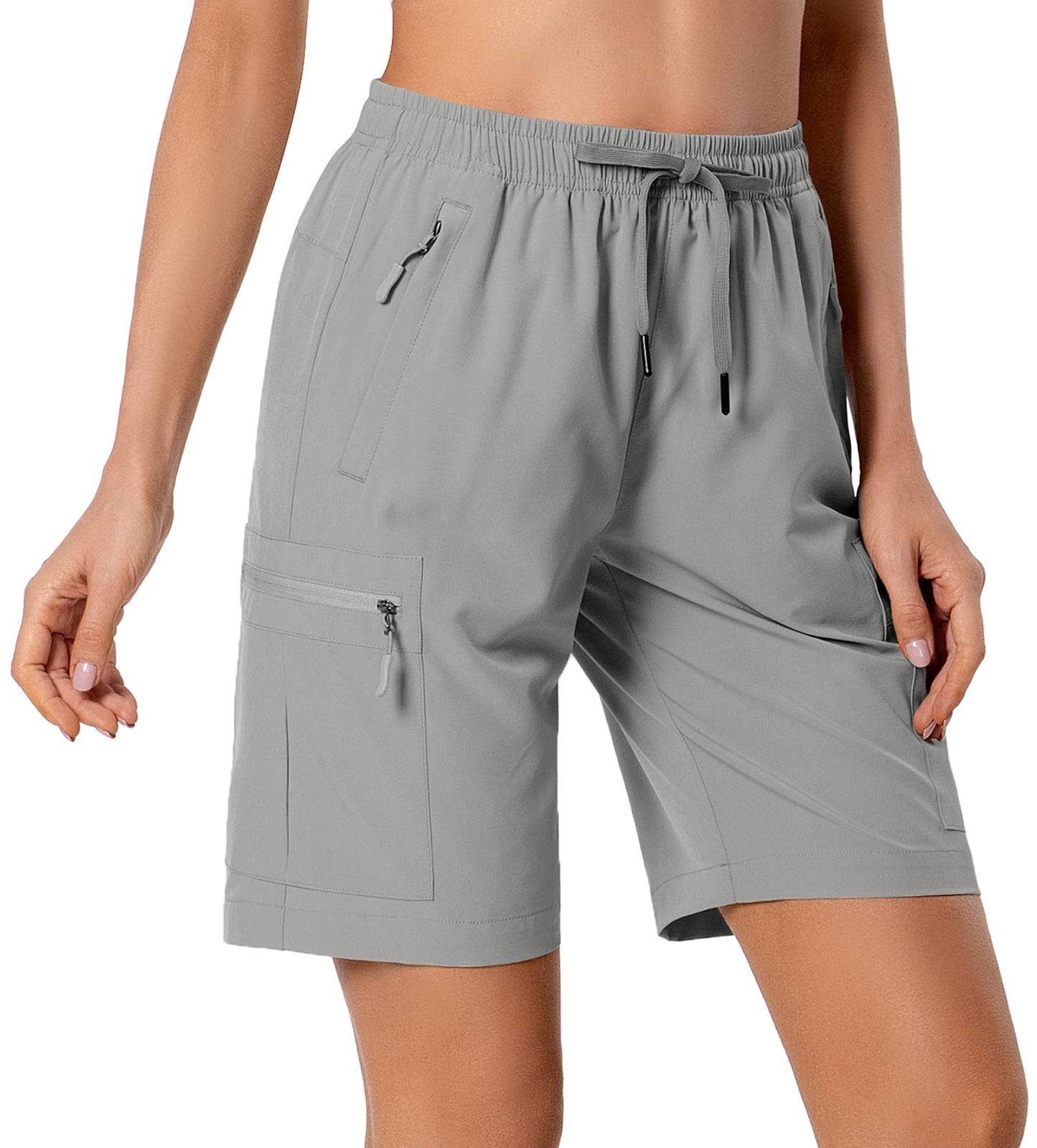 Hugut Women's Lightweight Hiking Cargo Shorts Quick Dry Athletic Shorts Camping Travel Golf Zipper Pockets Water Resistant