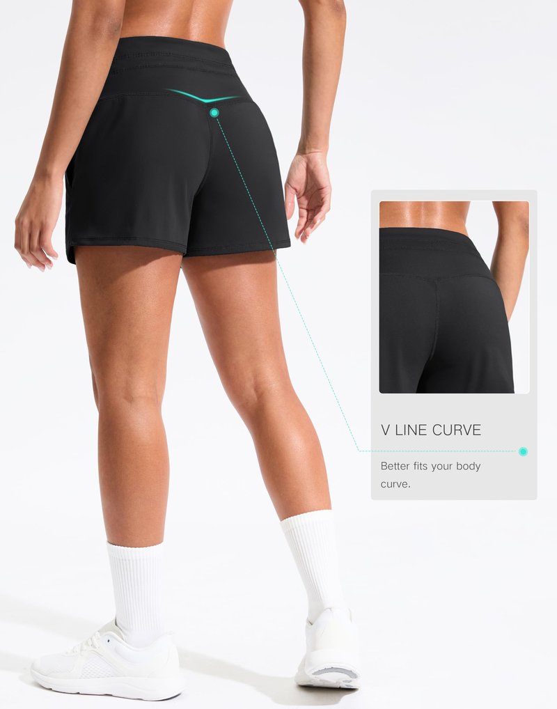 Soothfeel Women's Athletic Running Shorts with Pockets 3.5" Quick Dry High Waisted Workout Active Gym Shorts for Women Black L