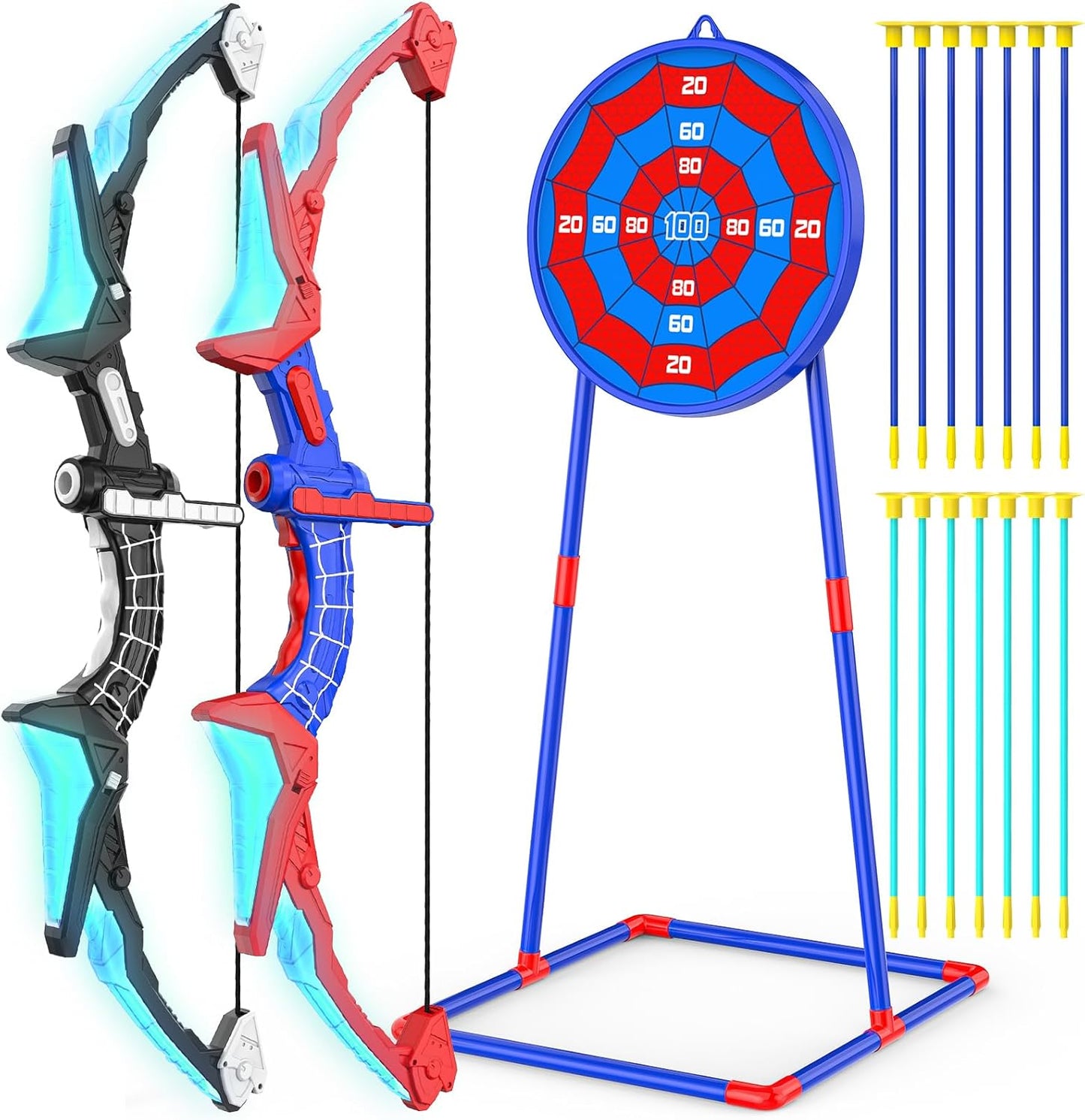Kids Bow and Arrow Set - LED Light Up Archery Toy with 14 Suction Cup Arrows & Target | Indoor Outdoor Fun for Ages 6-12