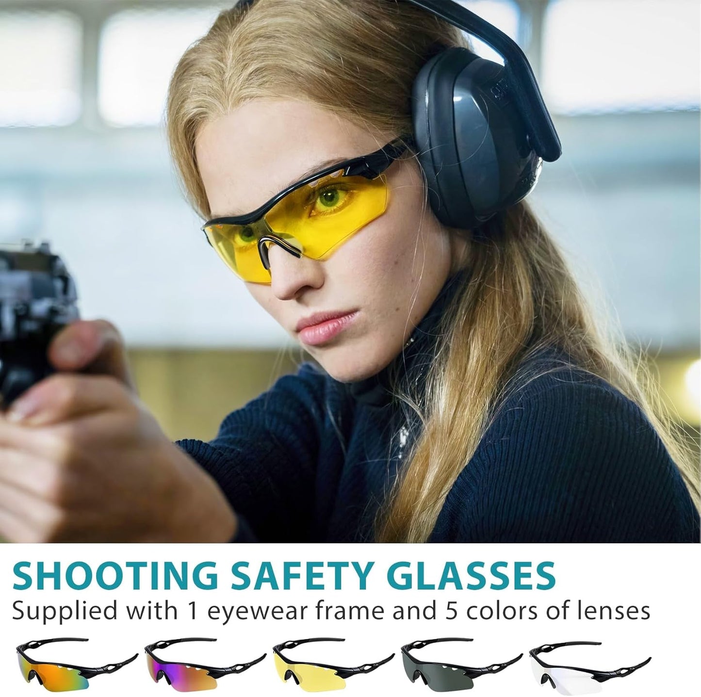 Shooting Glasses - Anti-Fog Safety Glasses with 5 Interchangeable Lenses | Unisex Carrying Case Included
