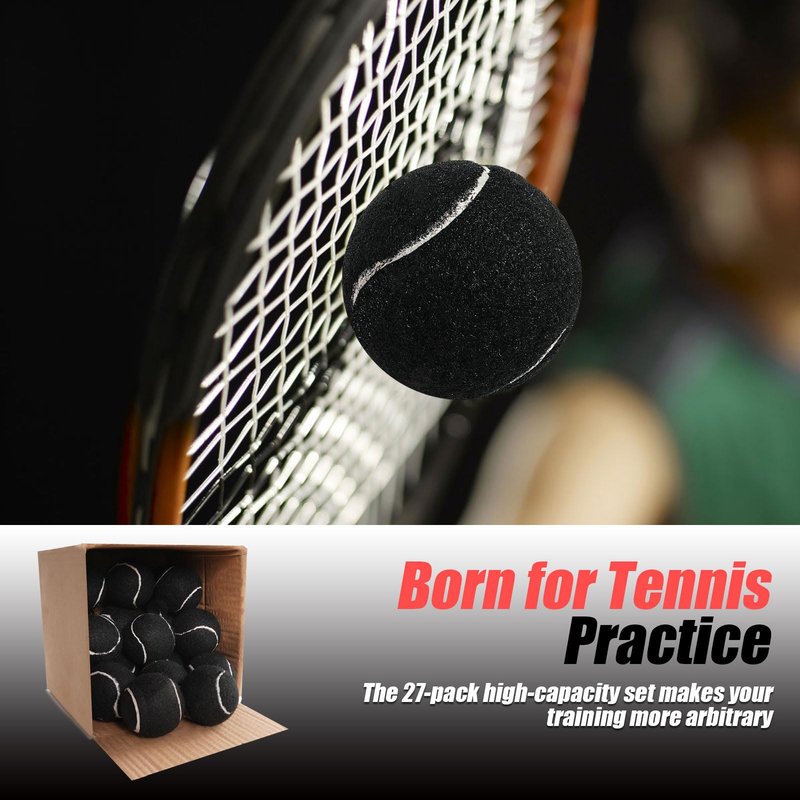 GKK 27 Pack Tennis Balls,Training Tennis Ball Pressure-Less Practising Bulk Tennis Balls for Youth/Beginners/Pet Dogs High Altitude Playing Balls (Black)