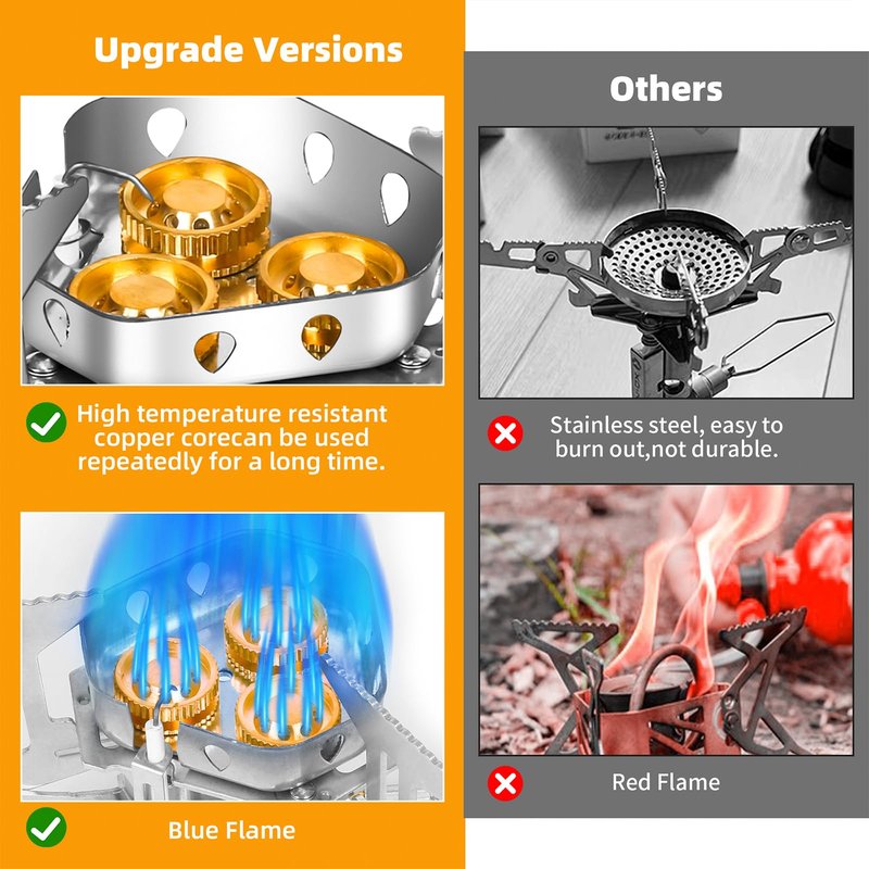 9900W Windproof Camping Gas Stove, Portable Camping Stove with Piezo Ignition, 1LB Propane Tank Adapter, Butane Adapter for Outdoor Cooking, Picnic, Camping and Hiking