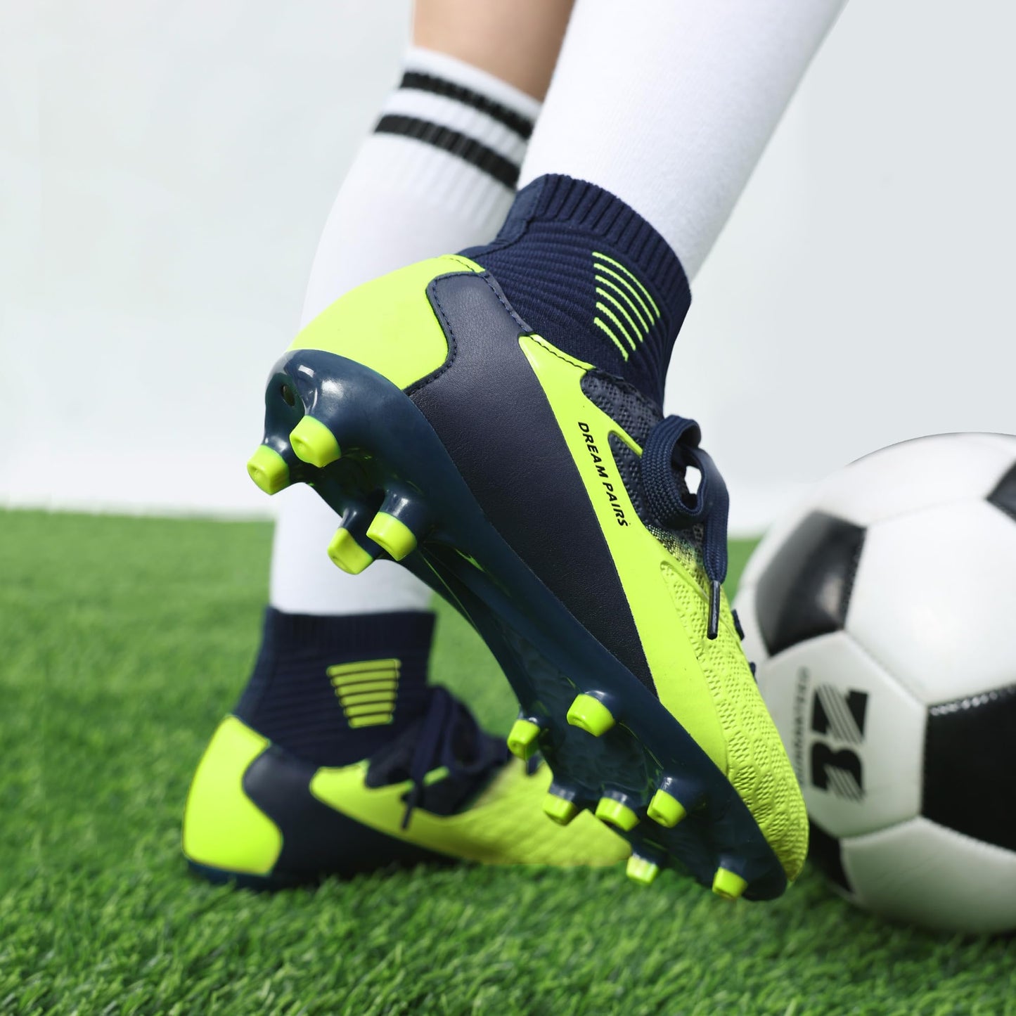 DREAM PAIRS Kids'Football Soccer Cleats,Dark/Blue/Neon/Green,13 Little Kid