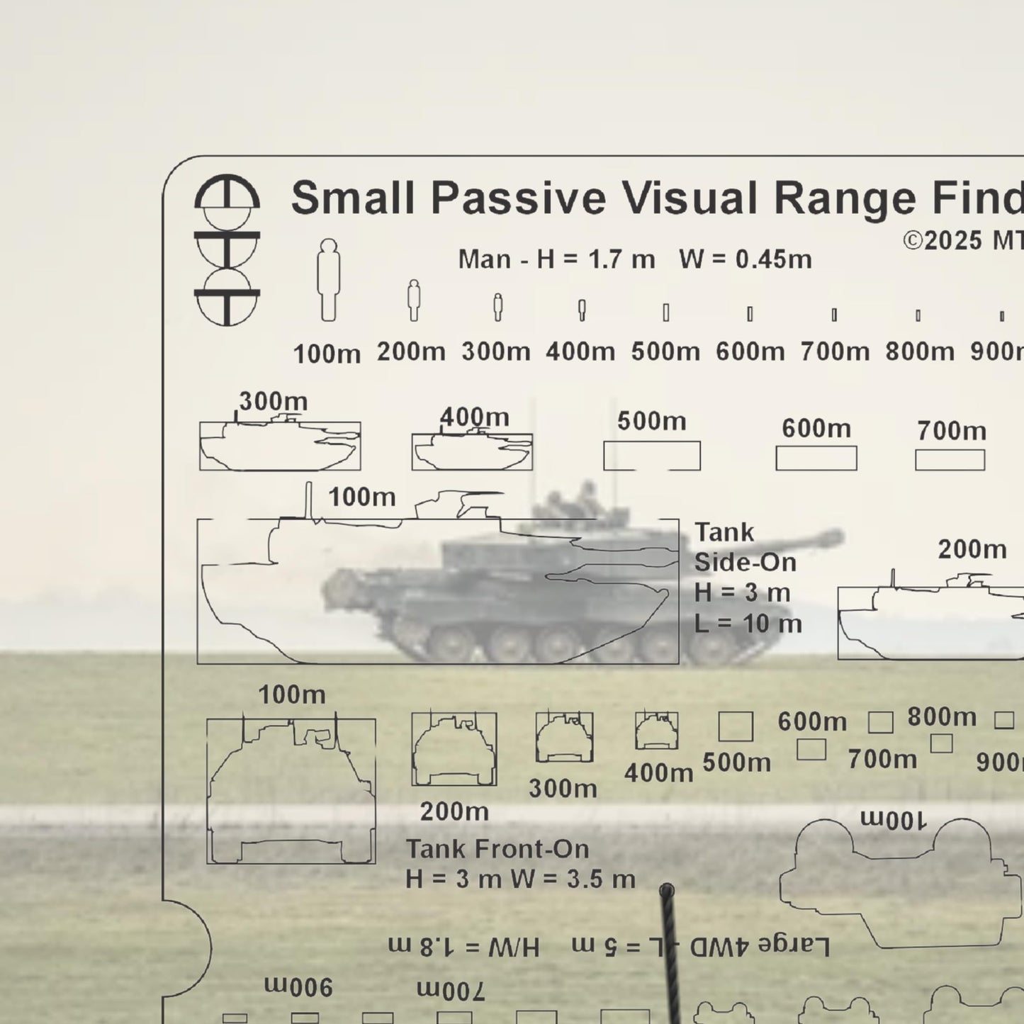 Passive Visual Range Finder Card, Compact Analog Rangefinder