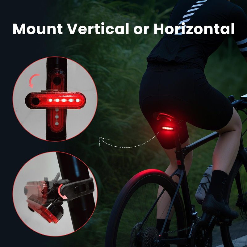 OLDBER Rechargeable LED Bike Tail Light, 10 Hour Max Bright Bicycle Cycling Rear Light, 4 Light Mode Safety Flashlight Accessories for Night Riding (Luces para Bicicleta)