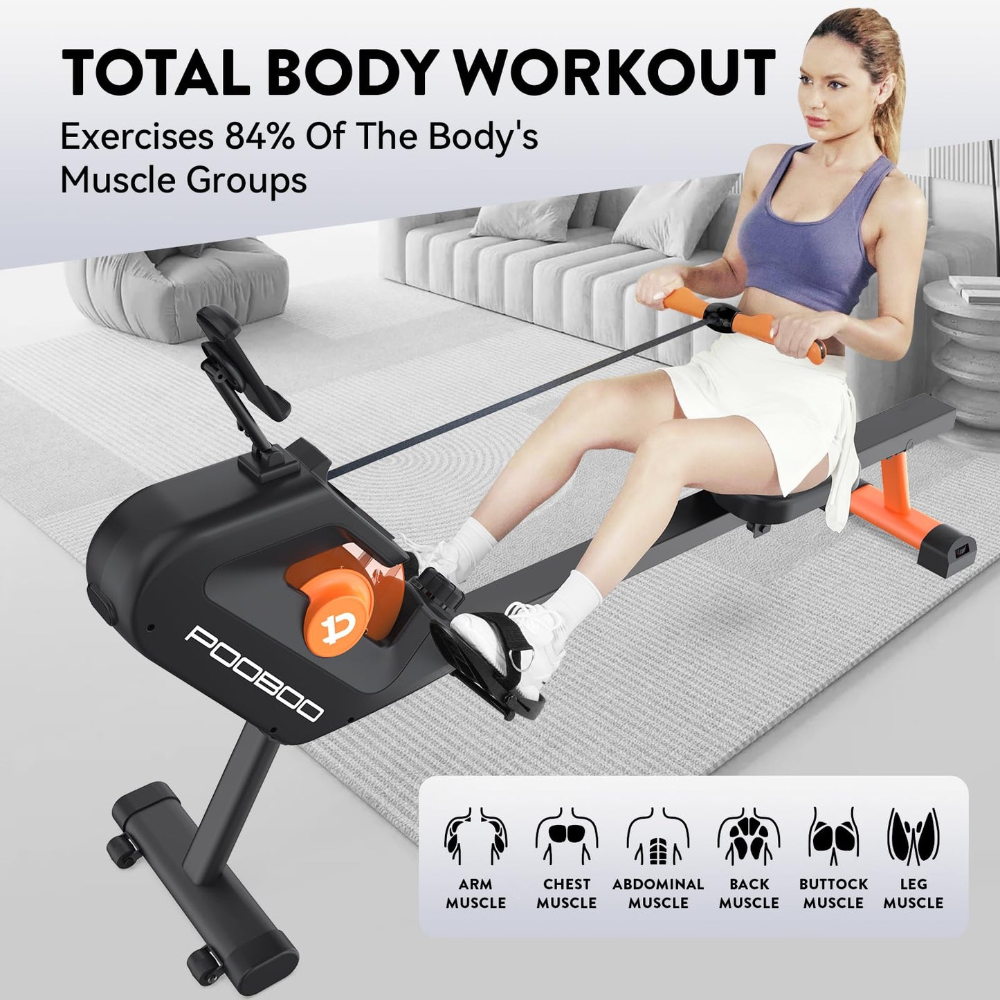 pooboo Rowing Machine, Max 350 LBS Magnetic Rower with LCD Monitor, Tablet Holder, Upgraded Rowing Machines for Home use