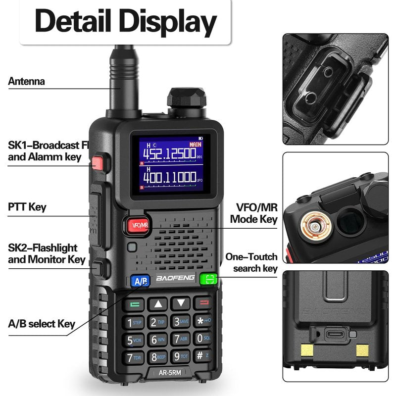 BAOFENG Radio AR-5RM Ham Radio Handheld UV5R Upgraded Walkie Talkies Long Rang Rechargeable 10W NOAA Emergency Receiver Two Way Radios with Acoustic Tube Earpiece for Survival Gear Hunting,2 Pack