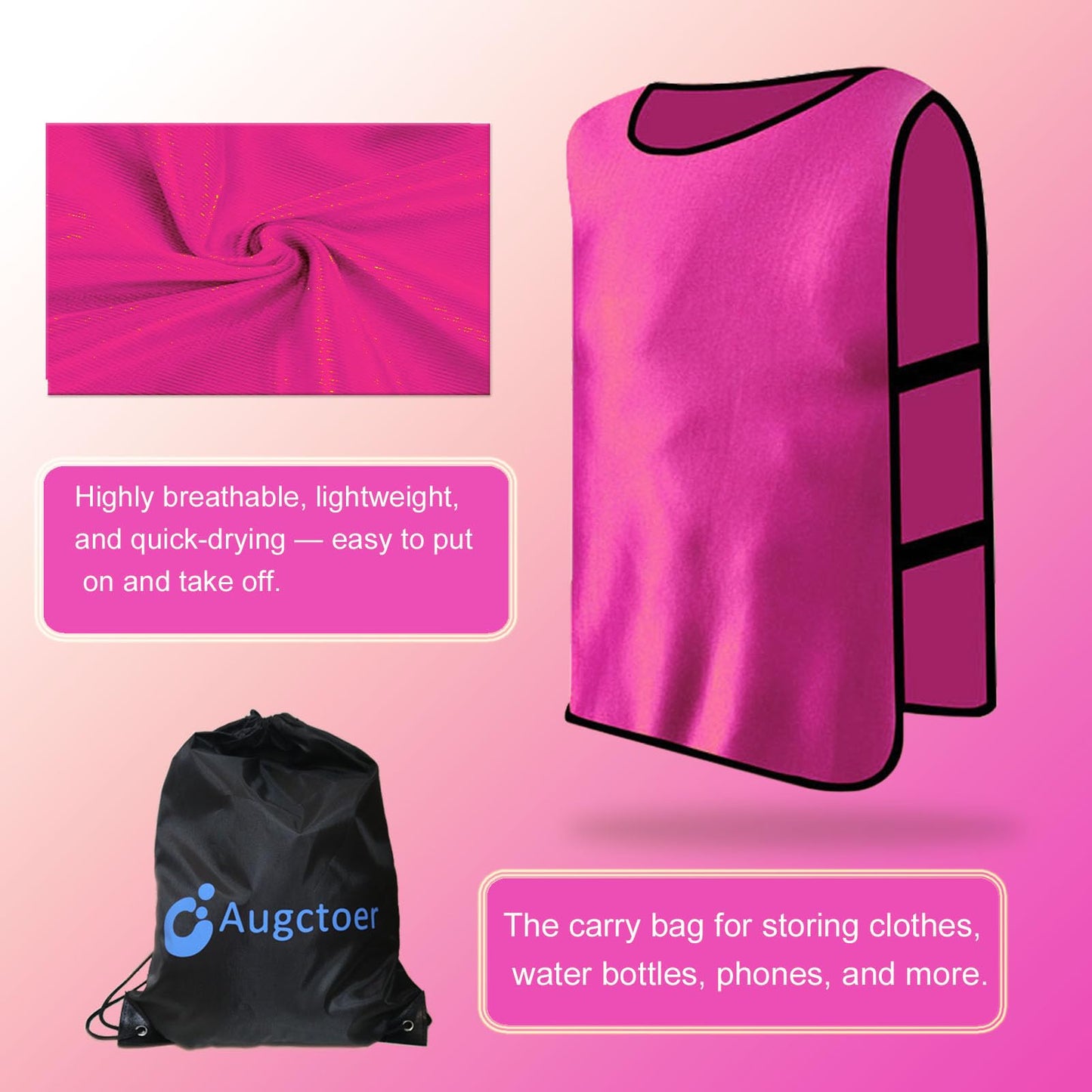 12 Pack Soccer Pinnies, Team Practice Jerseys with Elastic Sides, Non-Mesh Soccer Pennies for Unisex & Youth, Sports Bibs for Soccer, Football, PE & Field Games(Pink, X-Large)