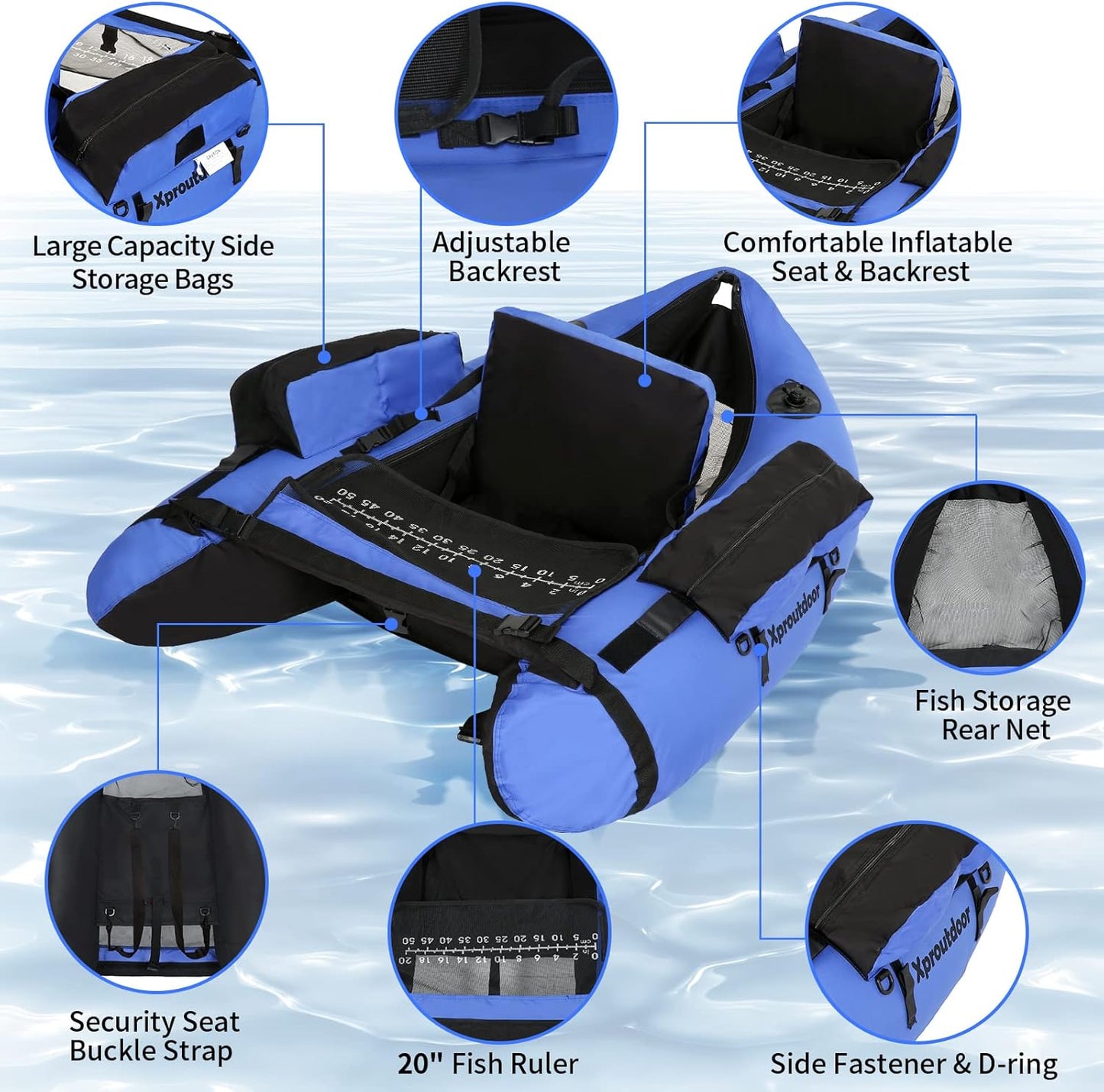 Fishing Float Tube - Adjustable Backpack Straps, Storage Pockets & Fish Ruler | 350LBS Capacity, Includes Pump & Oar