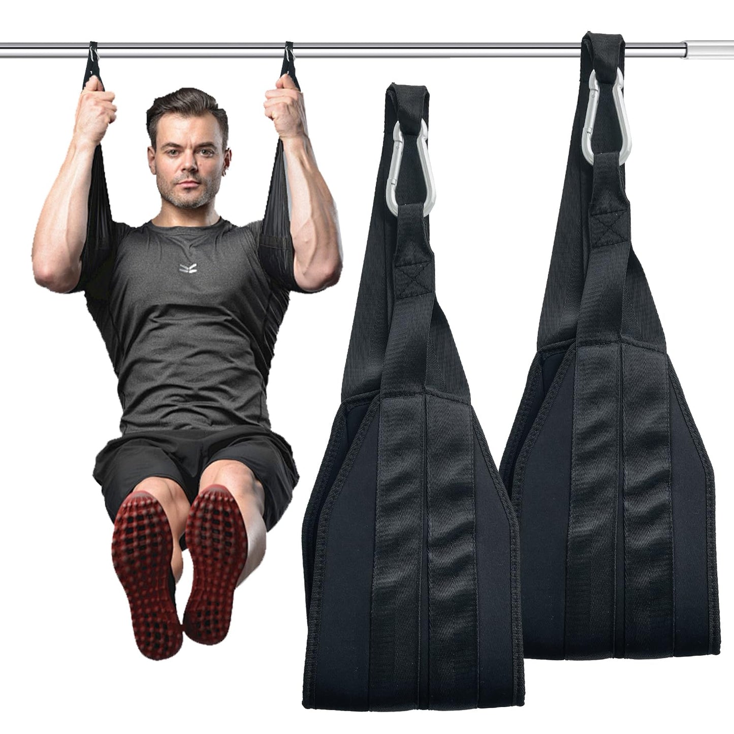 SUGOOE Hanging Ab Straps for Core Strength and Abdominal Training with 2 Rust-Resistant Carabiners, Pull Up Straps for Ab Workouts at Home and Gym (Pair)