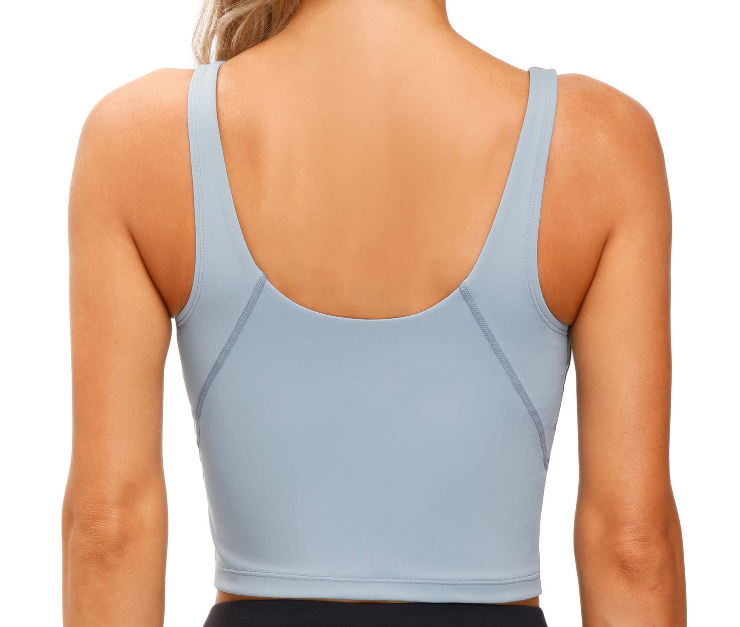 Women’s Longline Sports Bra Wirefree Padded Medium Support Yoga Bras Gym Running Workout Tank Tops (Denim Blue, Large)