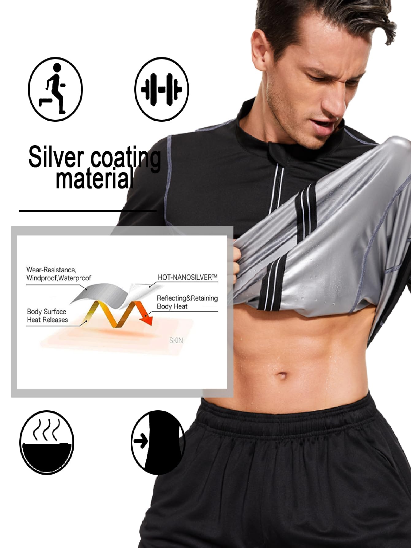 LAZAWG Sauna Suit for Men Long Sleeve Sauna Jacket Workout Sweat Shirt Zipper Top for Gym Running Fitness Exercise