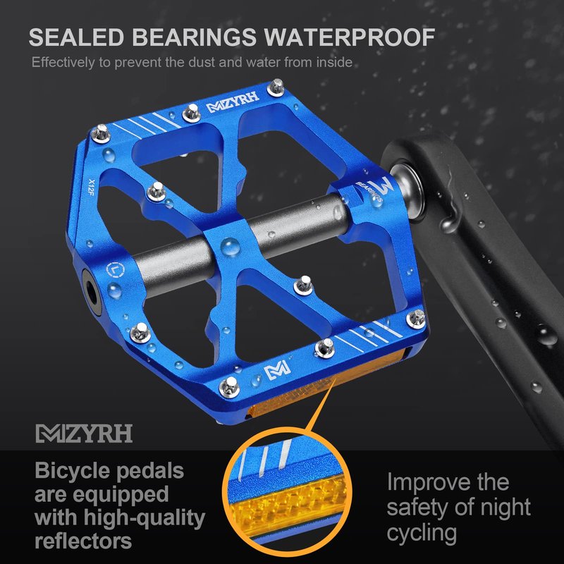 MZYRH Mountain Bike Pedals,Bicycle Pedals with Reflectors,Lightweight Aluminum Alloy MTB Pedals 3 Sealed Bearings Bicycle Platform Pedals 9/16" BMX Road Bike Pedal