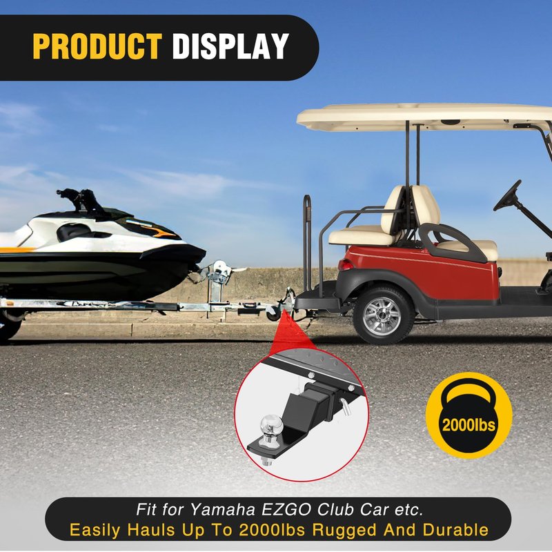 Nilight Universal Golf Cart Trailer Hitch w/2" Receiver Rear Seat Rear Hitch Kit Compatible for Footrest Club Car EZGO Yamaha Use on Step on Back