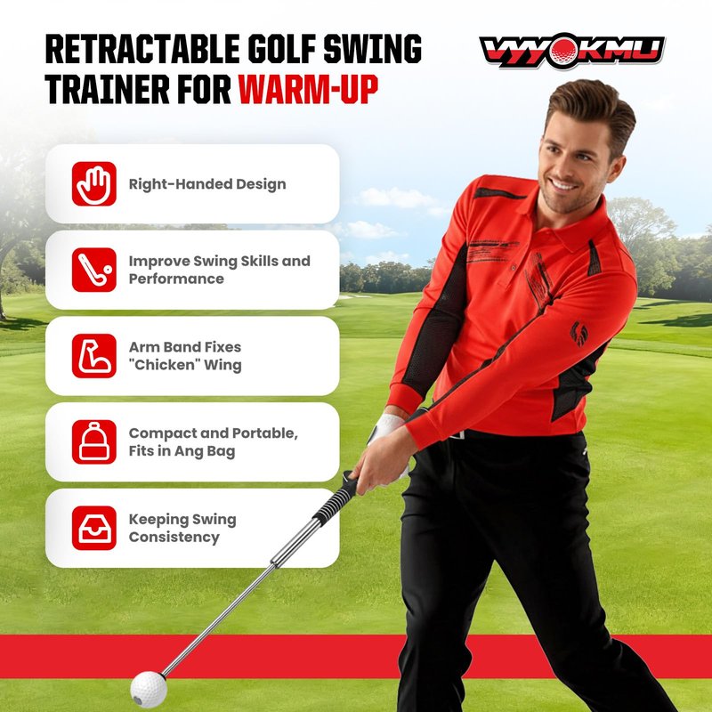 VYYOKMU Tempo Stick Golf for Right Hand, Retractable Golf Swing Training Aid with Arm Band, Telescopic Club Indoor & Outdoor Practice Warm-Up Golf Swing Trainer for Golfer Beginner Men Woman Golf Gift