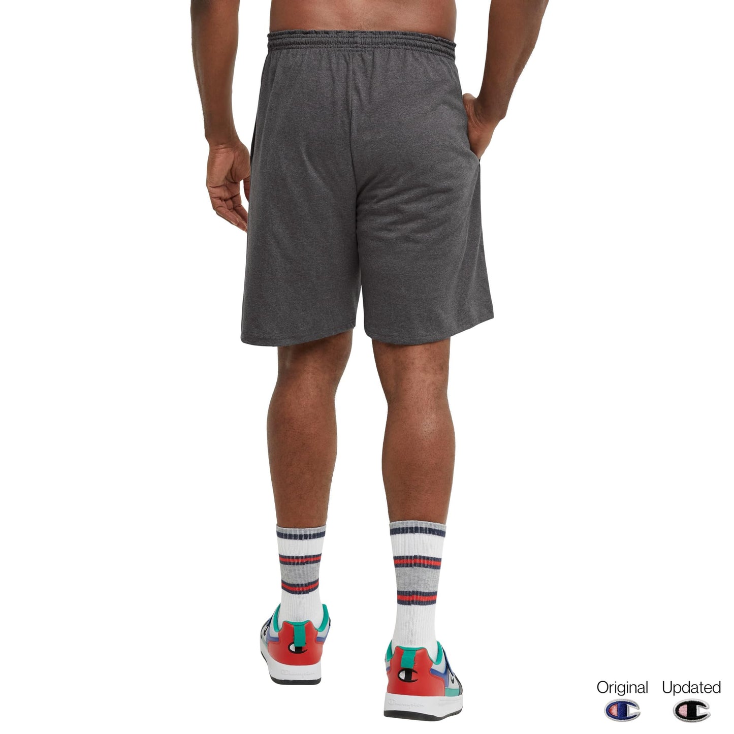 Champion Men's Lounge Shorts, Standard Fit, 9 Inch Inseam, Lightweight 100% Cotton, Available in Regular and Big & Tall, Granite Gray Heather, Large