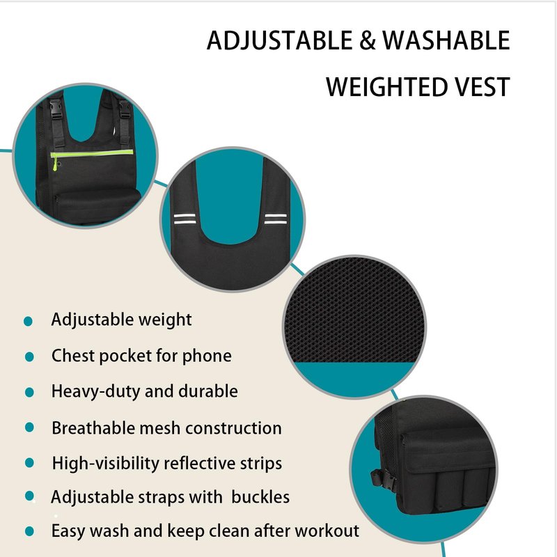 Adjustable Weighted Vest, 1.5-12LB, Soft and Washable to Keep Clean after Workout, Weighted Vest for Women and Men with Shoulder Pad, Chest Pocket for Holding Phone