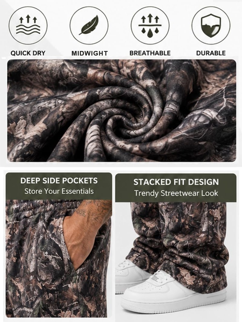 Piuntersite Men's Camo Sweatpants Loose Fit Joggers with Elastic Waist Pockets Quick-Dry Hunting Hiking Workout Athletic Pants Brown L