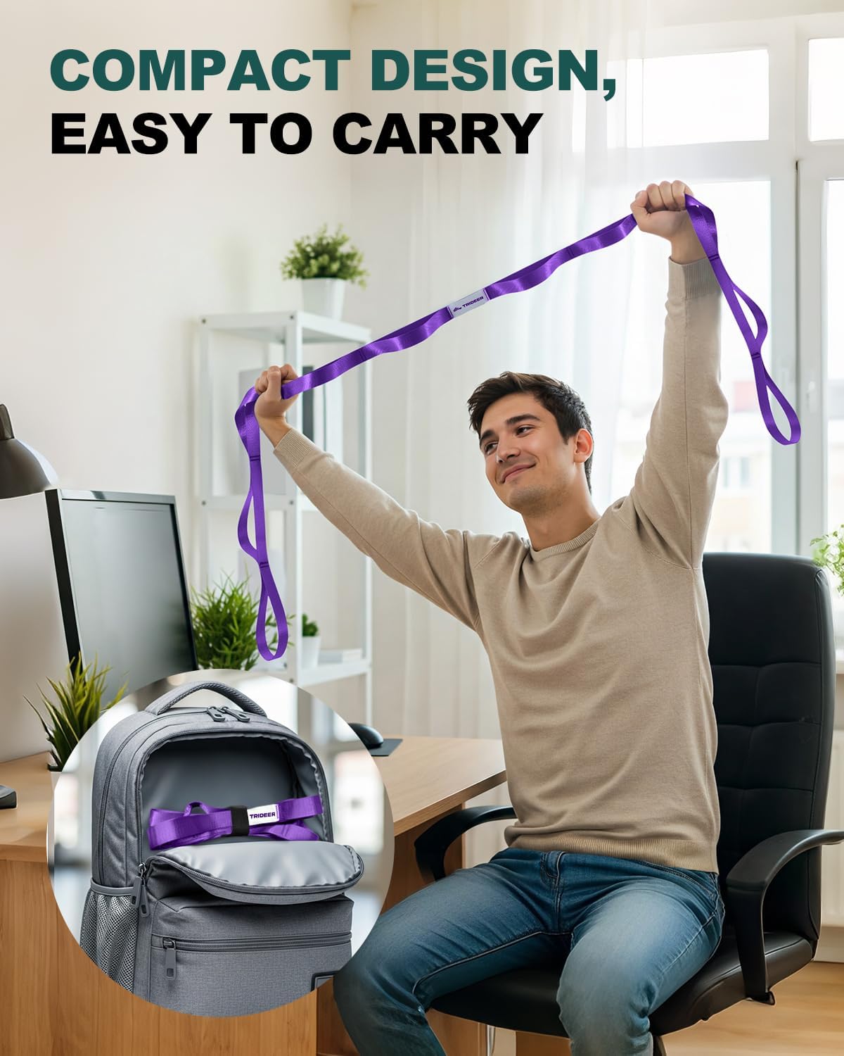 Trideer Yoga Ball - Anti-Burst Exercise & Birthing Ball with 10-Loop Stretch Strap | Ideal for Physical Therapy & Fitness