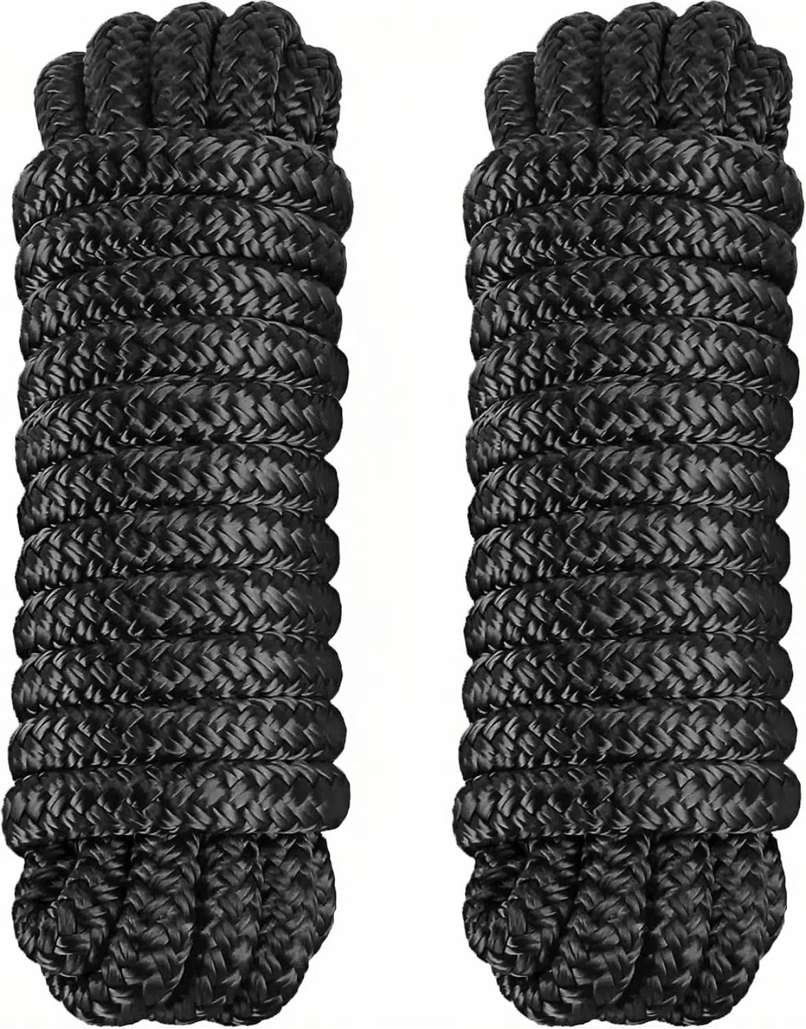 PACTHSD 2 Pack 3/8" x 15' Dock Lines - Marine Grade Nylon Boat Rope with 12" Loop for Docking and Mooring - Double Braided Boat Lines, High Strength, Easy Handling, Fray Resistant - Black