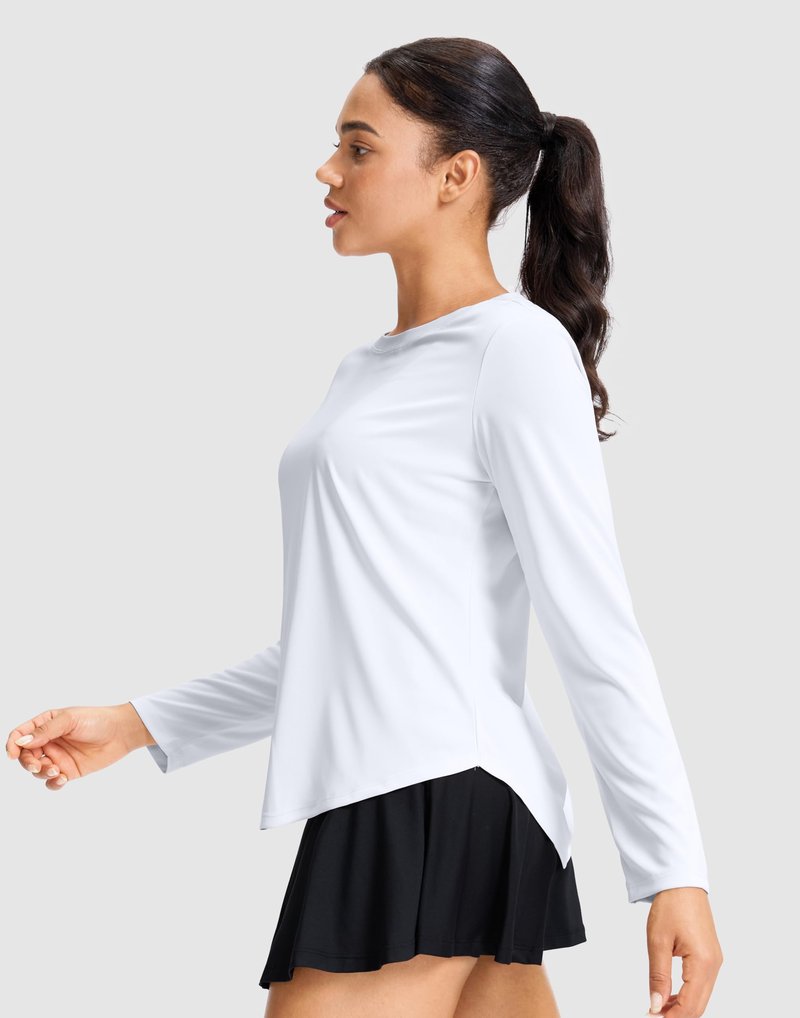 SANTINY Lightweight Long Sleeve Workout Tops for Women Breathable Gym Yoga Athletic Running Hiking Top UPF 50+ Sun Shirts (White_M)