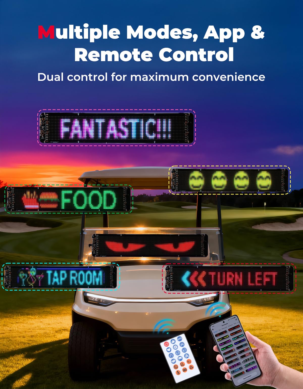 KEMIMOTO Flexible LED Digital Display Screen, Programmable Eye Light for Car Windshield with Remote & App Control, Portable LED Sign for Golf Carts, Festivals, Bars, Home Decorations, Sports Events